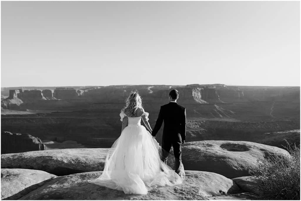 black and white shot of the canyonlands national park. on couples moab elopement.