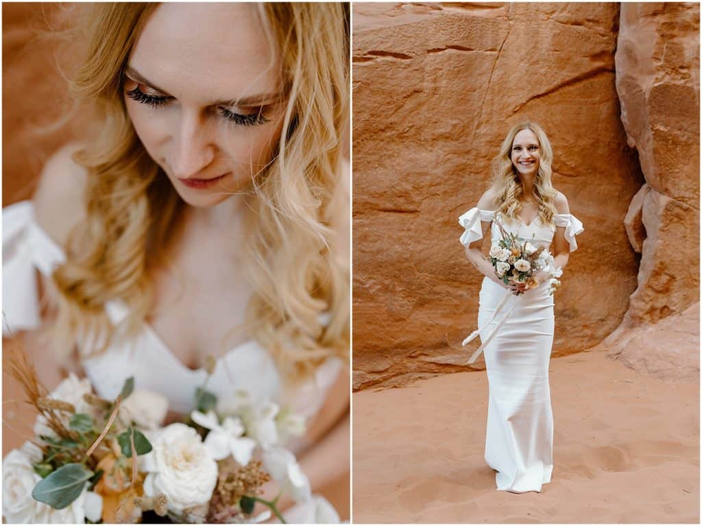 bride portrait in moab utah for her elopement.