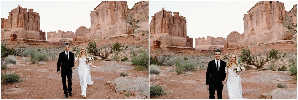 couple after their first look in moab for their elopement