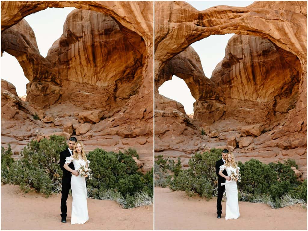 couple after their first look in moab for their elopement
