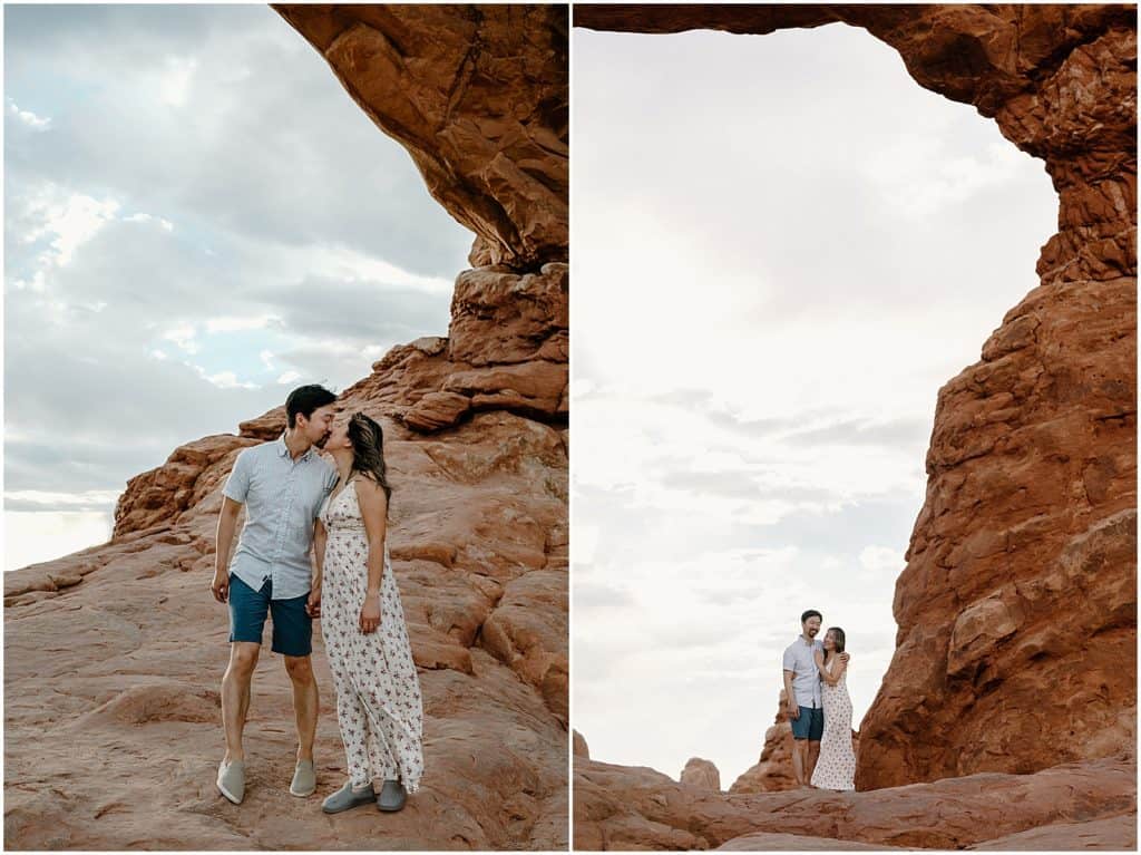 couple under slot canyon in Utah