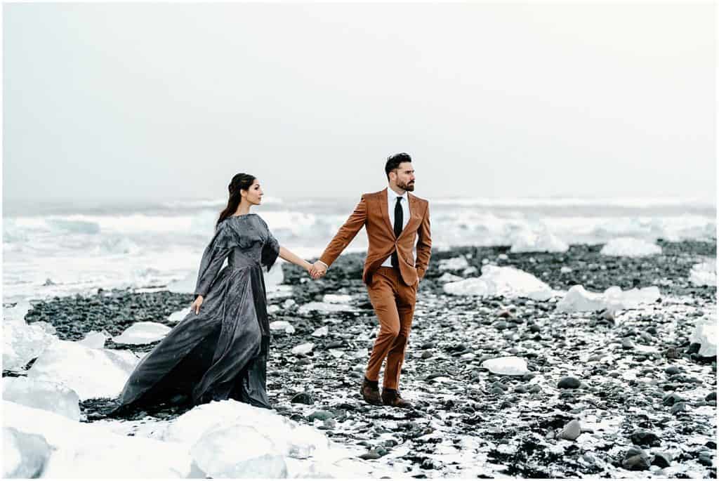 elope in Iceland at Diamond beach 