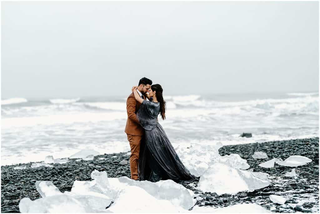 elope in Iceland at Diamond beach 