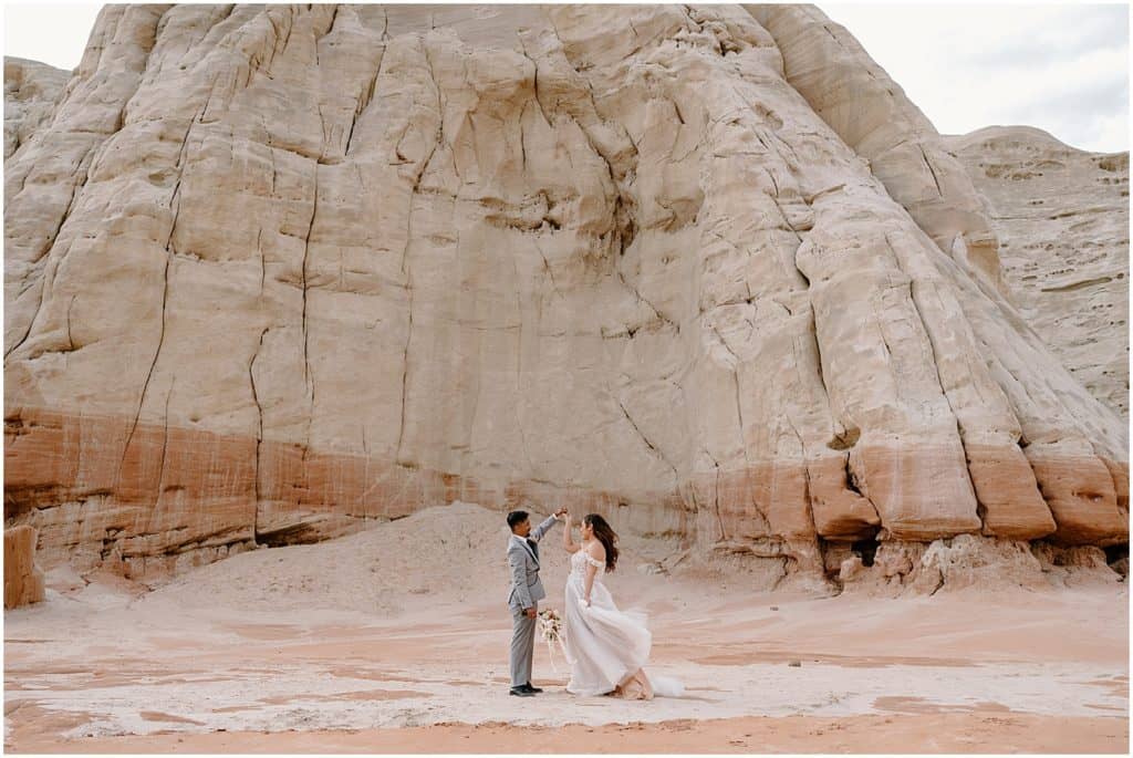 Southern Utah Elopement bride and groom dancing